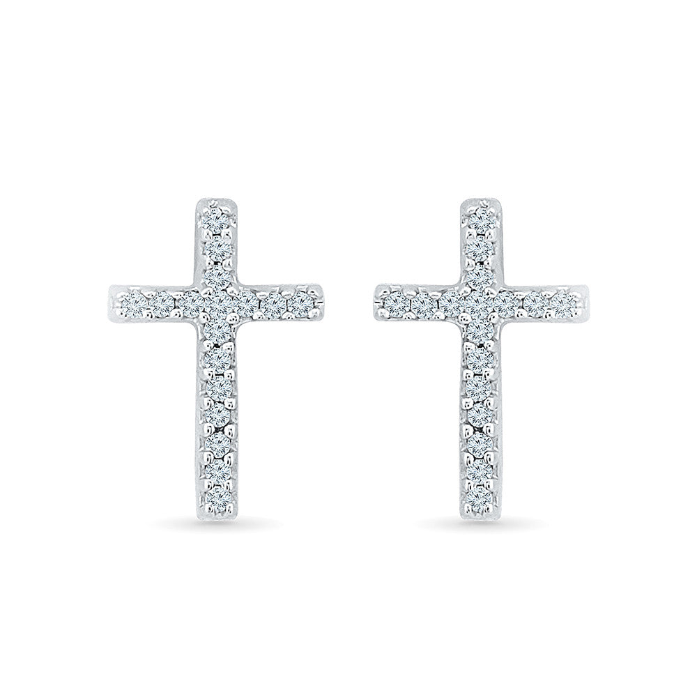 Diamond Cross Earrings 1/10 ct tw Round-cut 10K White Gold | Kay